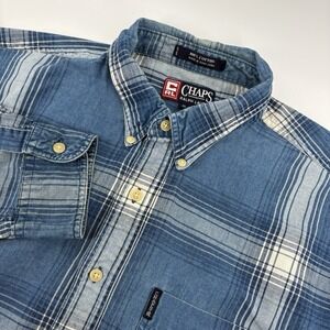 Vintage Chaps Ralph Lauren Men's XL Blue Striped Shirt Button-Up Long Sleeve